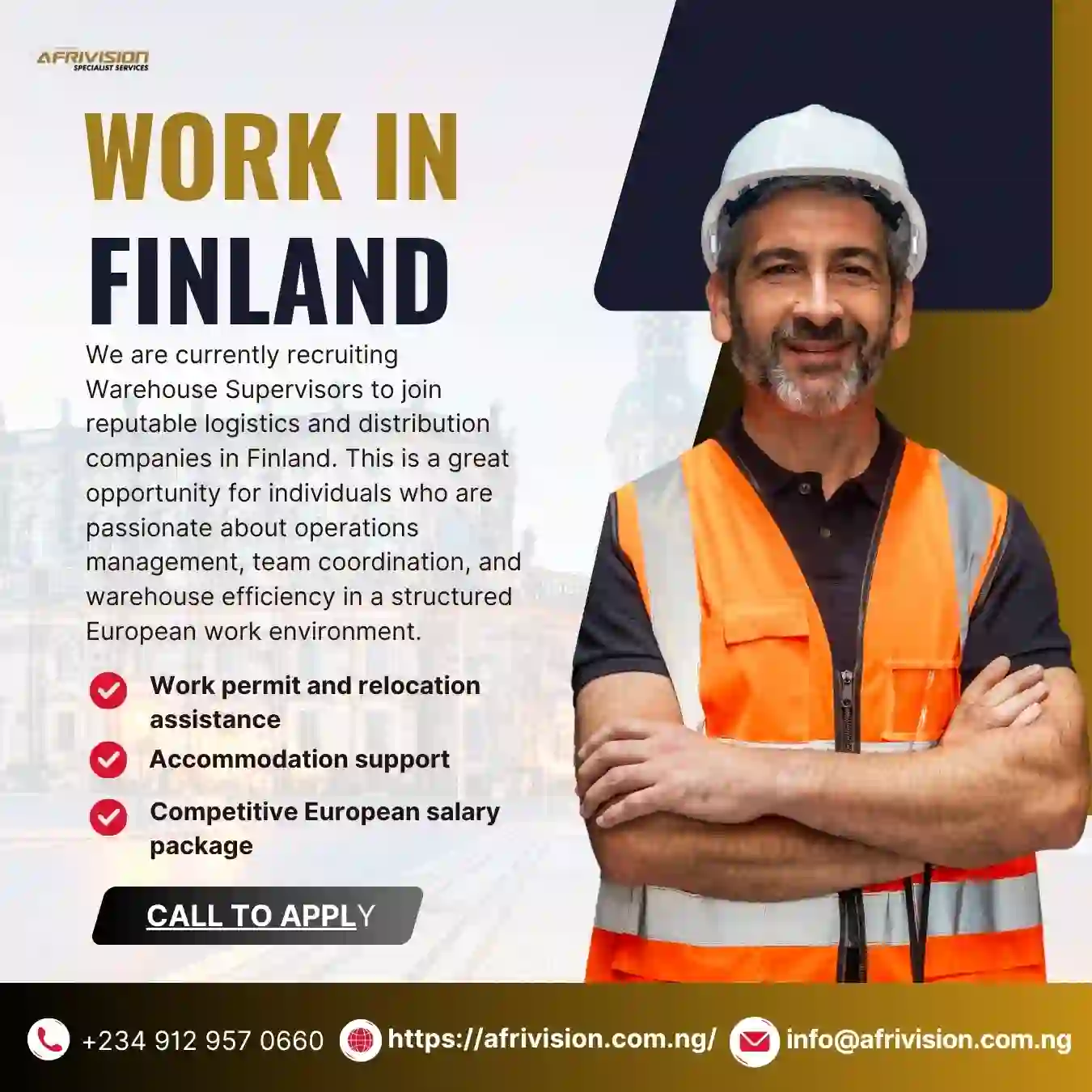 WORK IN FINLAND – WAREHOUSE SUPERVISOR OPPORTUNITY